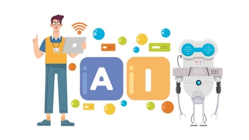 Artificial Intelligence Concept with Robot and Developer Flat Animation