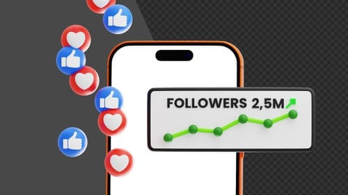 3D Social Media Growth Animation with Likes, Comments and Followers | Alpha Channel