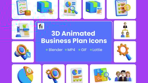 Animated 3D Business Planning Icons Pack