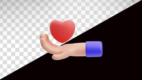 Animated 3D Hand Holding Red Heart Icon Loop