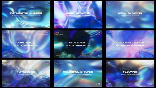 Iridescent Glossy Liquid Flowing Colorful Futuristic Shapes Backgrounds Pack