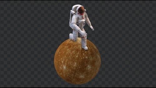 Running Astronaut in Mercury Surface, Loop + Alpha Channel
