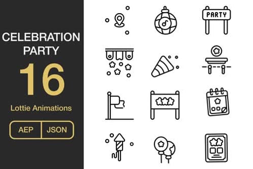 Minimalist Animated Party and Celebration Line Icons