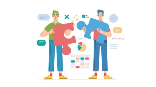 Flat Design Animation: Teamwork Puzzle Solution