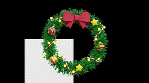Animated Christmas Wreath with Ornaments Rotating Overlay