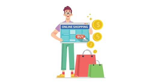 Flat Design Online Shopping Animation with Character and Money