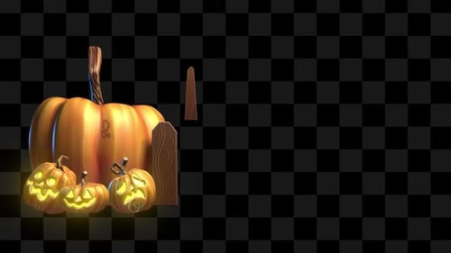 Animated Halloween Jack-o'-Lanterns Lower Third with Wooden Fence
