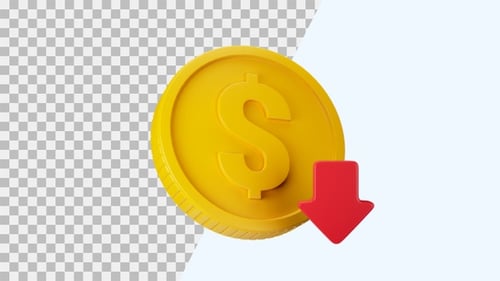 3D Dollar Coin with Red Downward Arrow Animation