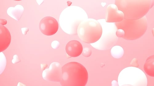 Floating Pink Hearts and Spheres Loop Background