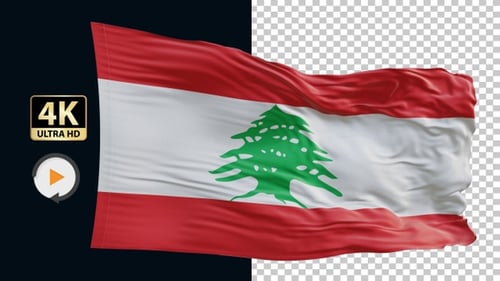 Lebanon Flag Waving Seamlessly on Black Background