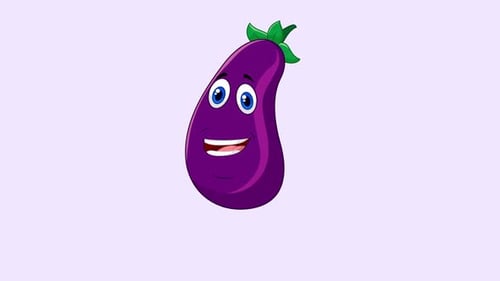 Animated Happy Eggplant Character Talking Head