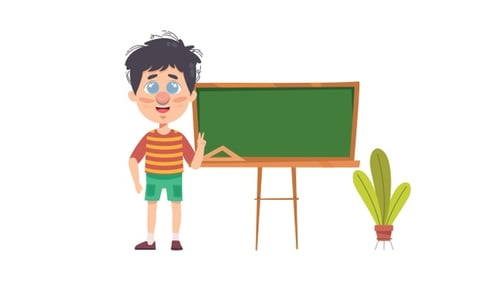 2D Flat Design Animation of a Boy Explaining at a Blackboard
