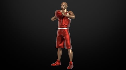 Animated Golden Basketball Player Rotating in Red Uniform 3D
