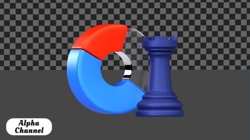Business Strategy Pie Chart Chess 3D Animation | Alpha Channel