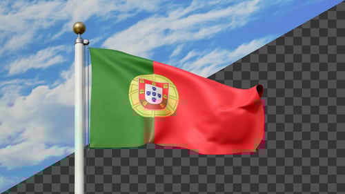 Portugal Flag Waving 3D Animation with Alpha Channel