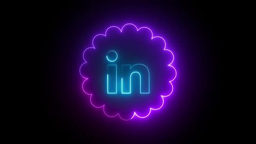 Social Media LinkedIn Logo Neon Glowing Loop Animation