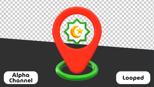 Animation 3D de la carte de localisation du Ramadan avec une étoile islamique | Alpha Channel
