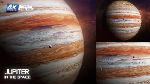 Realistic Jupiter Planet and Moons Rotating in Cosmic Space