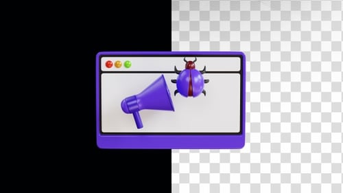 3D Animated Megaphone and Bug Icons in Browser