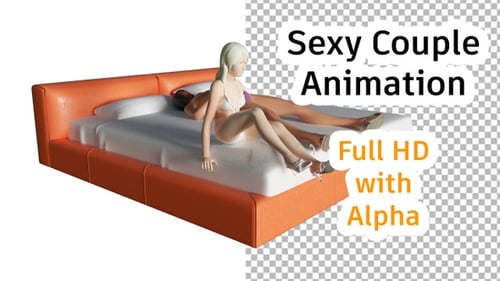 Modern 3D Animation of a Couple in Bed, Intimacy Concept