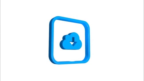 3D Animated Cloud Download Icon with Shiny Blue Finish