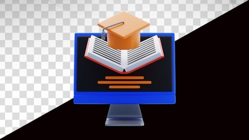 3D Animated Book and Graduation Cap for Education Concepts