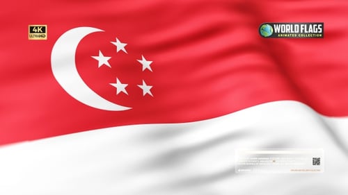 Waving Singapore National Flag Realistic 3D Animation Background