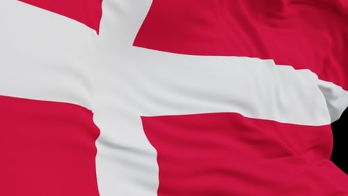 The Denmark flag with alpha channel waving in the wind in slow motion