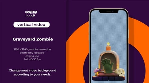 3D Animation Halloween Graveyard Zombie Vertical Transparent Loop