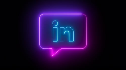 Animated Neon LinkedIn Logo in Speech Bubble