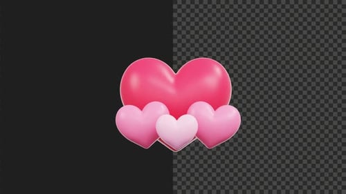 3D Pink Hearts Animation Transprent Background