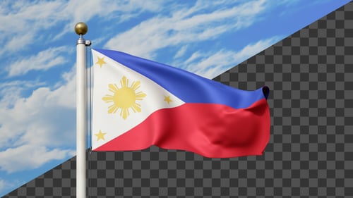 Realistic 3D Animation of Philippines Flag Waving with Alpha Channel