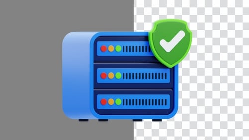 Animated 3D Server Rack with Data Flow and Security Shield
