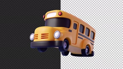 Stylized 3D School Bus Driving Across Screen