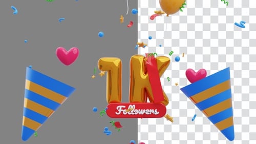 3D Animation of Thanks Followers 1K | Alpha Channel