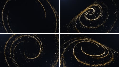 Golden Glittering Particle Trails Forming Spirals Background