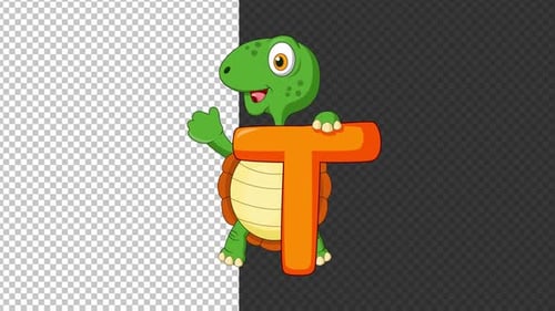 Cartoon Turtle with Letter T Character Illustration