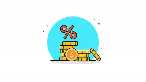 Flat Design Animation of Stacking Coins and Percentage Sign