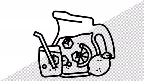 Minimalist Line Art Lemonade Animation with Rotating Ice and Sloshing Liquid