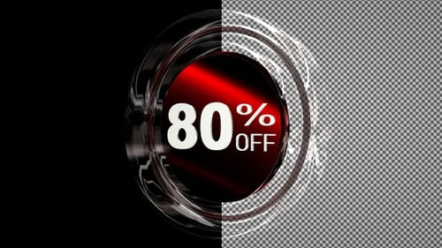 Glass circle with discount text - 80 percent off, Alpha Channel, Exclusive, Looped