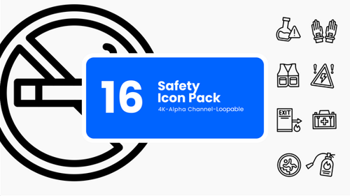 Animated Flat Design Safety Icons Pack with Alpha Channel