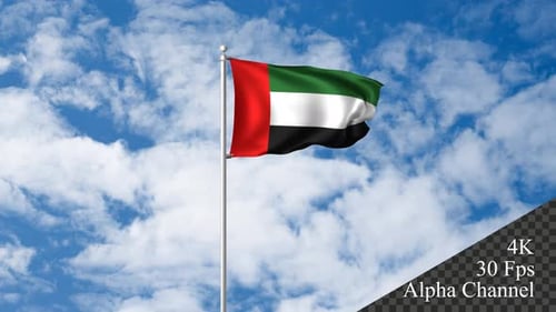 United Arab Emirates Flag Waving on Flagpole with Alpha Channel