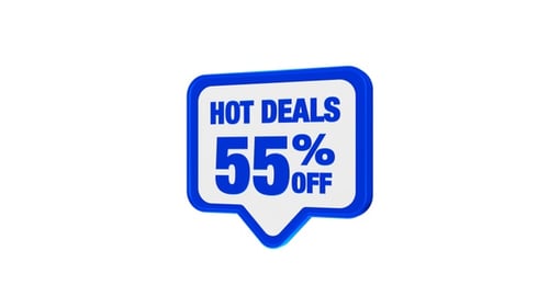 3D Animated Hot Deals 55% Off Discount Speech Bubble