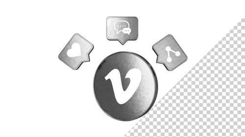 Vimeo Logo and Social Media Icons 3D Metallic Animation
