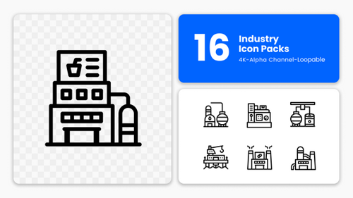 Animated Factory Icons – Production, Industry & Engineering (4K Motion Graphics)