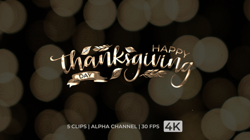 Animated Happy Thanksgiving Day Golden Script with Leaves