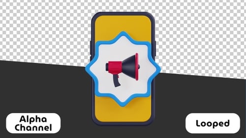 Animated 3D Megaphone Icon on Phone for Marketing