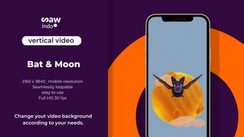 3D Animation Halloween Bat And Moon Vertical Transparent Loop