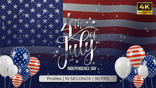 4th of July Independence Day Title with Fireworks and Balloons