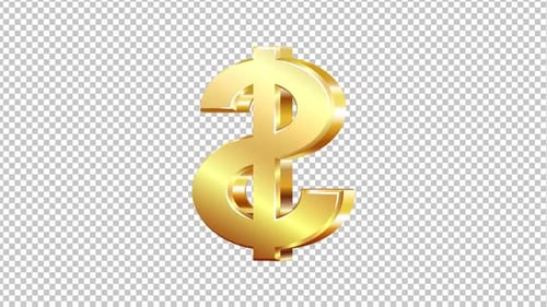 Rotating 3D Golden Dollar Sign on Alpha Channel